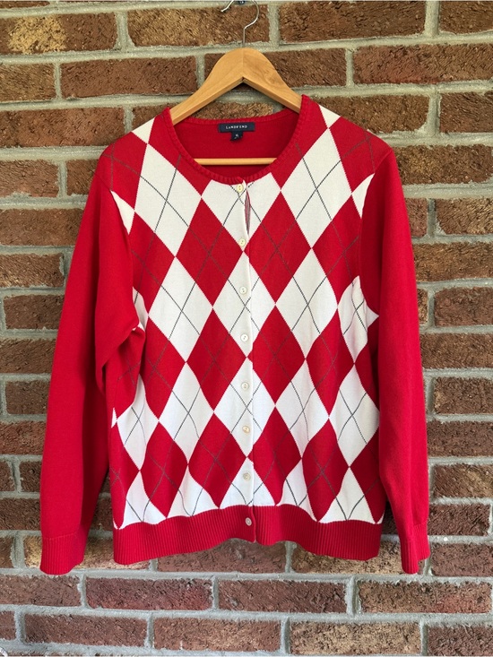 Lands' End Sweaters - lands end argyle sweater. size xl.  red. white. fun.